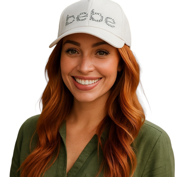 Bebe Accessories - Bebe Rhinestone Logo Embellished Baseball Adjustable Y2K Cap Hat White One Size